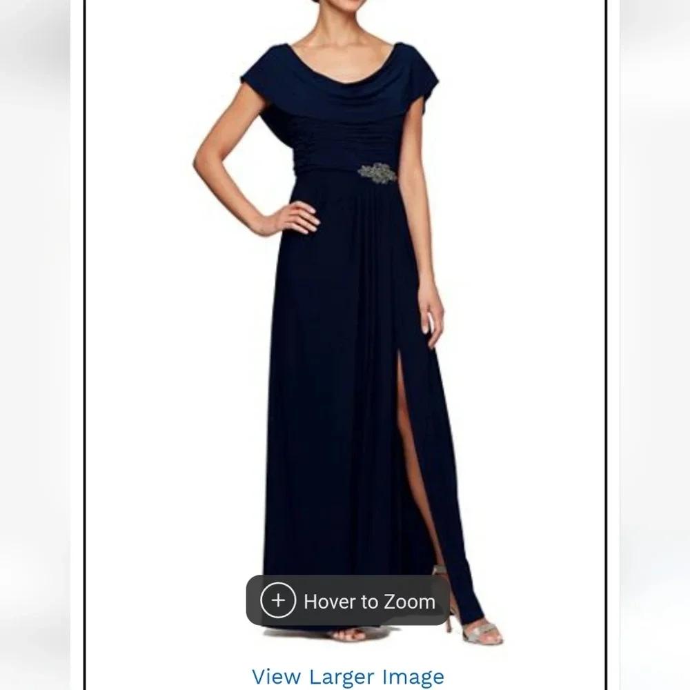 Size 14 Alex Evenings Navy Blue Cowl Neck Dress Nwot